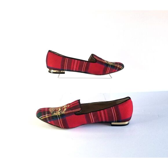 VC Signature Flats Red Tartan Plaid Sz 6 Embroidered Logo Square Toe - Picture 7 of 13